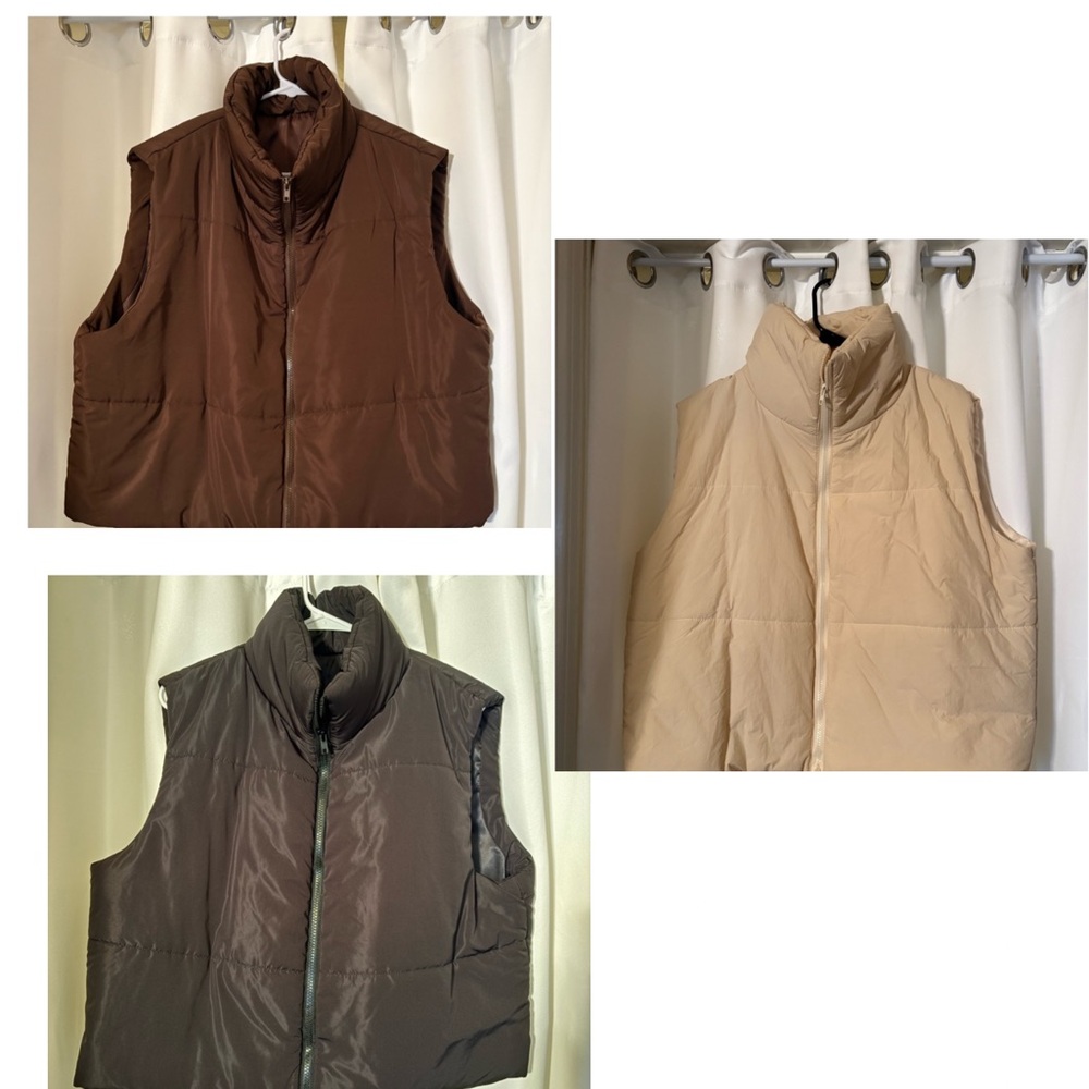 Bundle of 3 Women's Puffer Vests (Black, Brown & Tan)